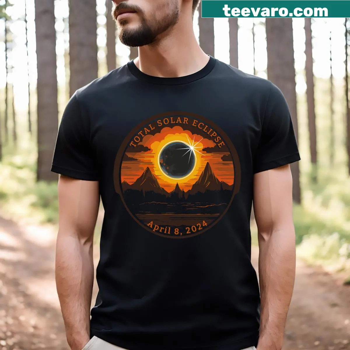 T-shirt featuring an illustration of the 2024 total solar eclipse — on a men's t-shirt