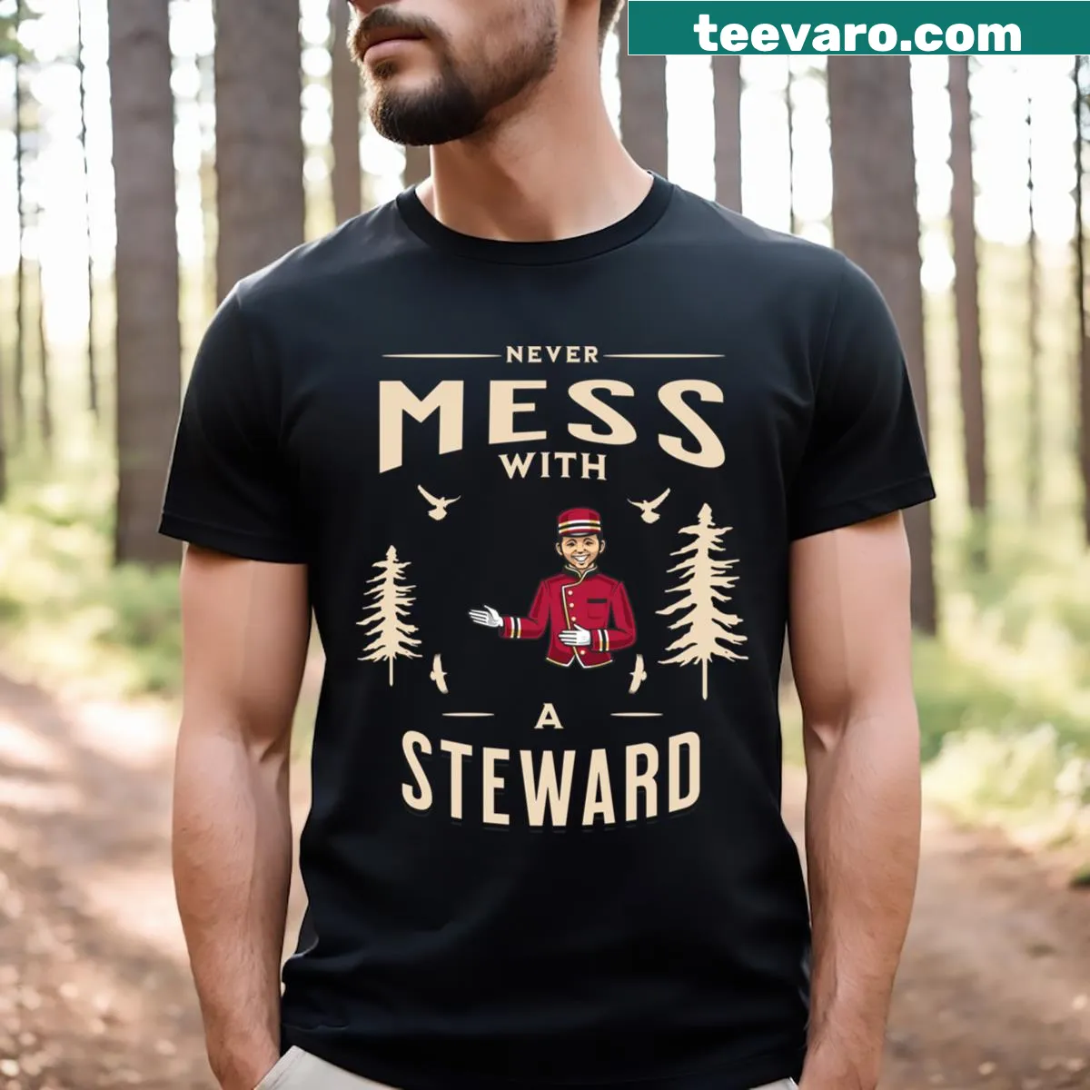 Stewardship-themed T-shirt promoting environmental care — on a men's t-shirt
