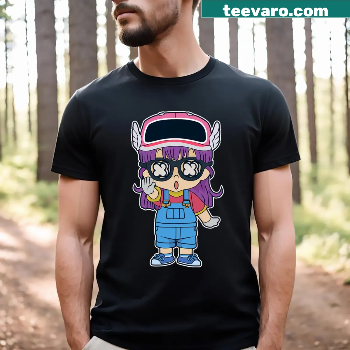 Arale Norimaki anime shirt featuring playful graphic design — on a men's t-shirt