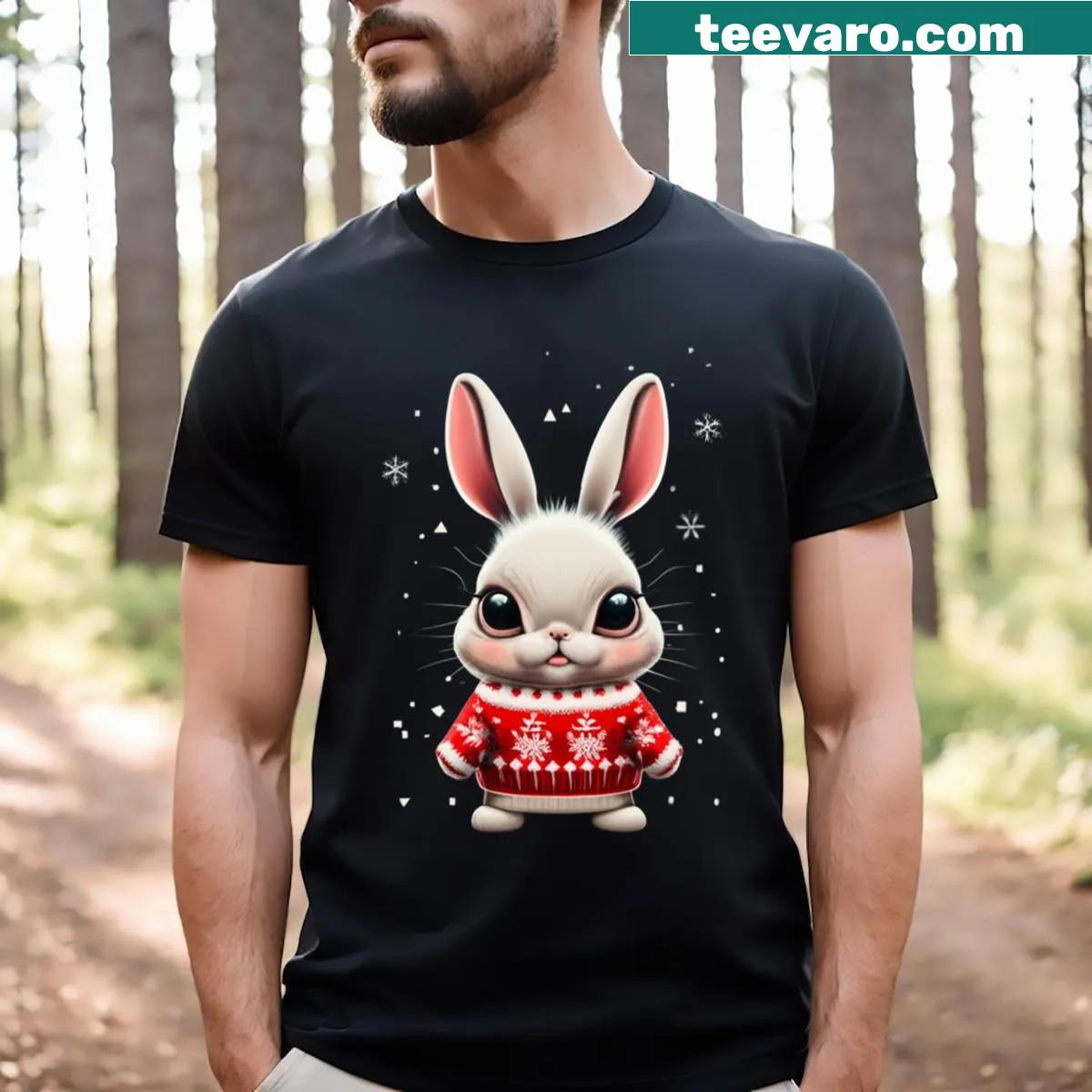 Adorable cartoon bunnies celebrating Christmas on a kids' t-shirt. — on a men's t-shirt