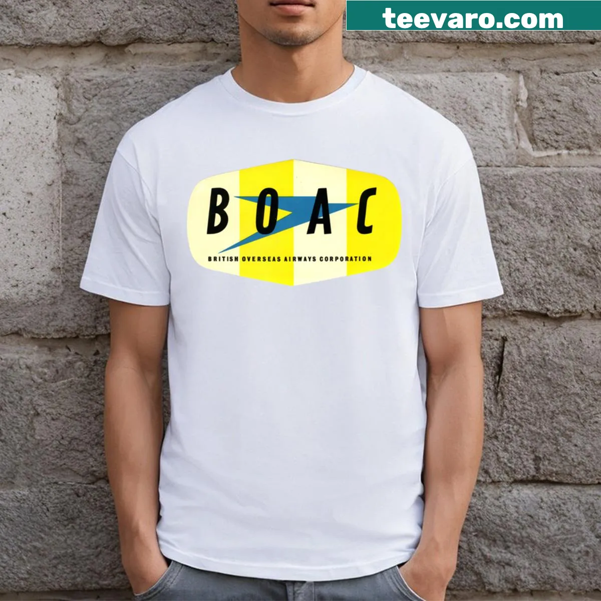 Vintage logo t-shirt featuring BOAC British Overseas Airways design — on a men's t-shirt