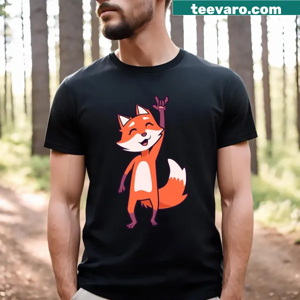 Cartoon fox t-shirt showing 'I love you' ASL gesture