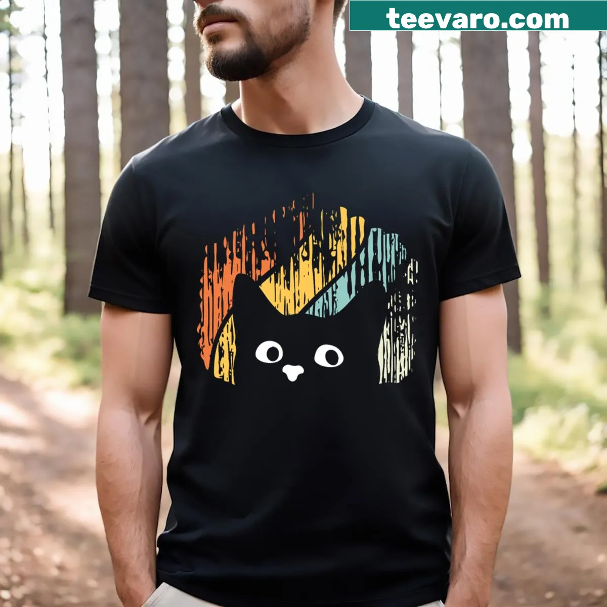 Retro design T-shirt featuring black cats for lovers of felines — on a men's t-shirt