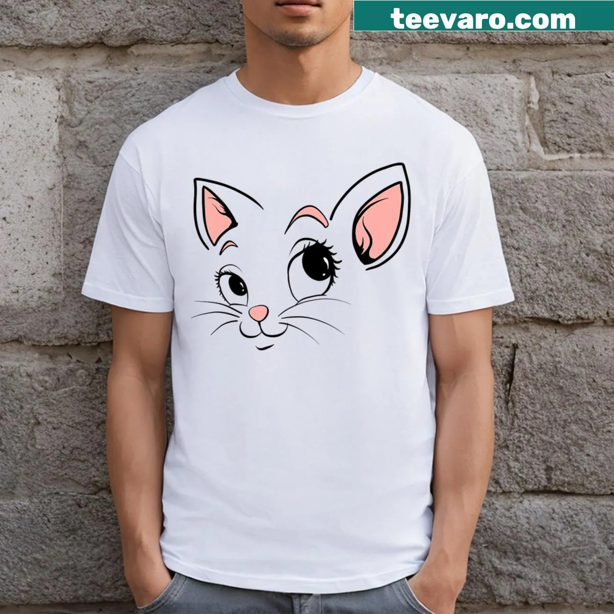 Cartoon cat face graphic on a cute cat costume t-shirt — on a men's t-shirt
