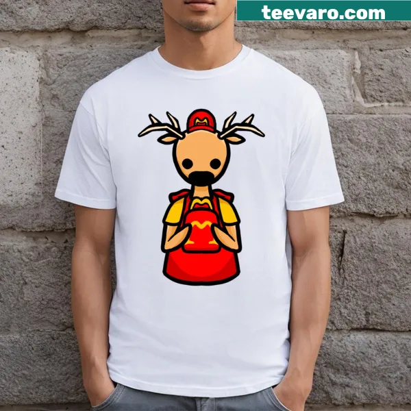 Funny T-shirt featuring a deer as a fast food worker