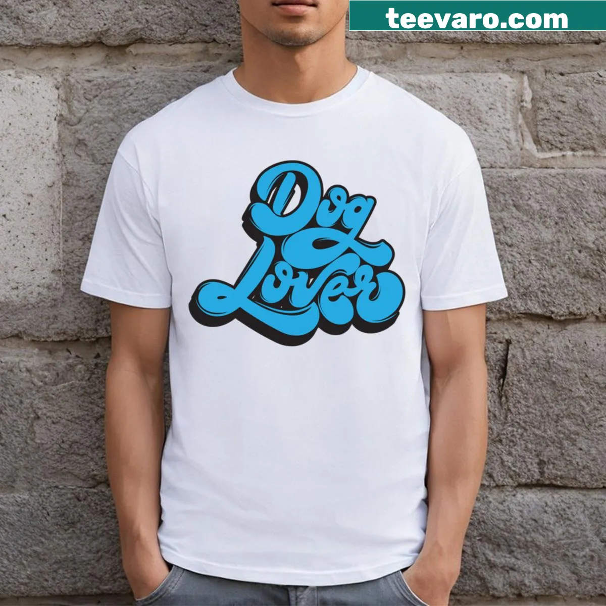 T-shirt celebrating dog lovers with affectionate typography — on a men's t-shirt