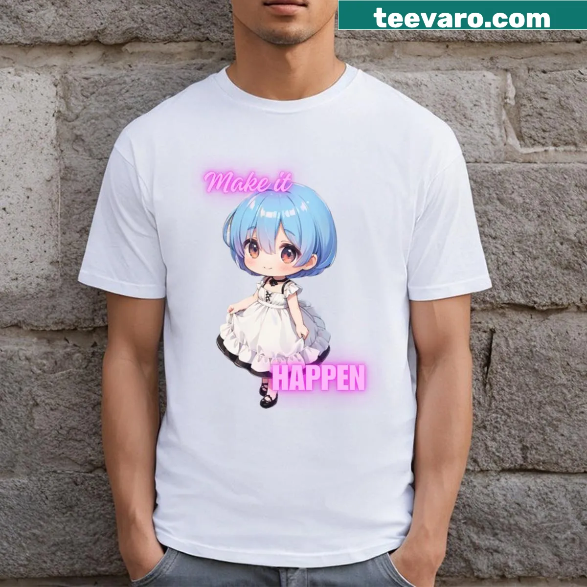 Cute chibi character with Dream Chaser text on T-shirt — on a men's t-shirt