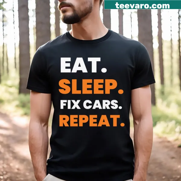 Funny car repair routine graphic on a T-shirt