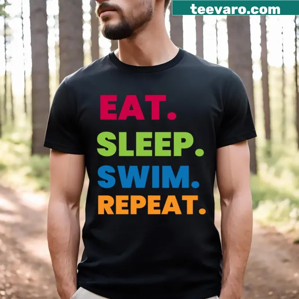 Funny T-shirt with 'Eat Sleep Swim Repeat' text for swimming lovers