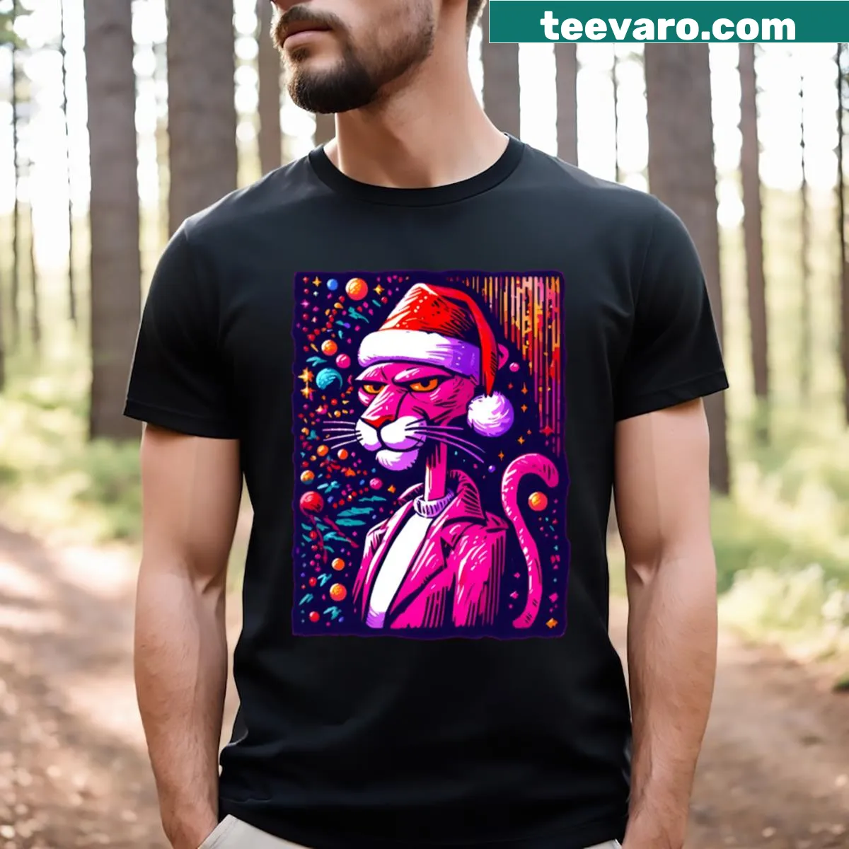 Cartoon-themed shirt featuring festive animated delights for Christmas — on a men's t-shirt