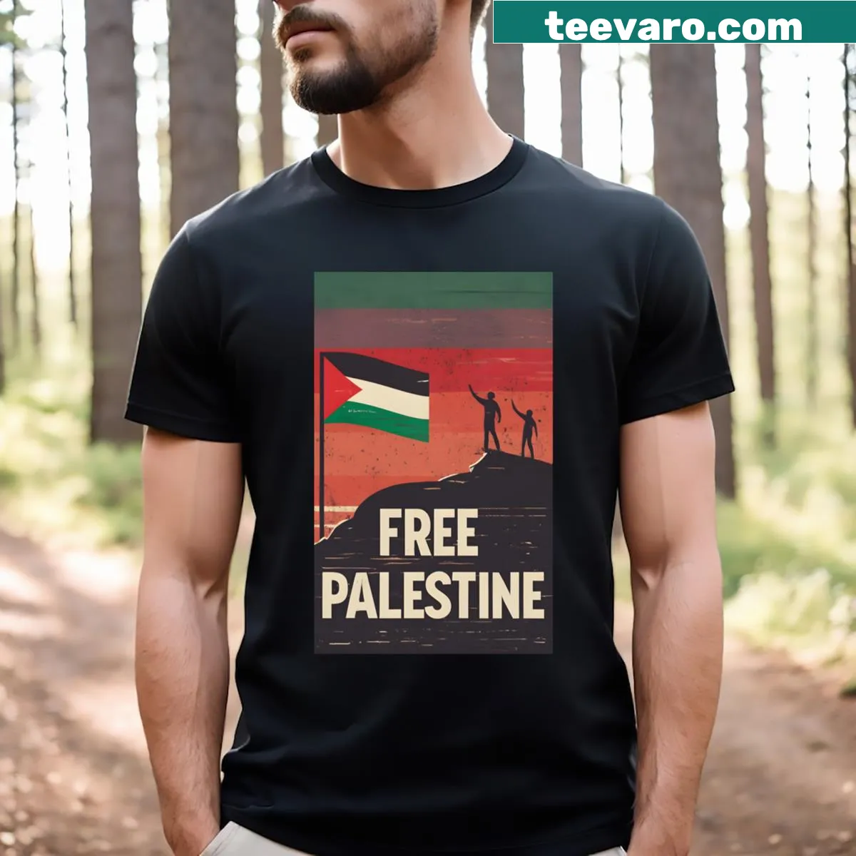 T-shirt with bold text advocating for Palestine and Gaza — on a men's t-shirt