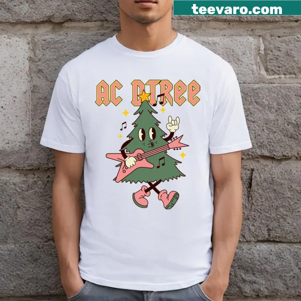 Retro cartoon Christmas tree graphic on a humorous t-shirt