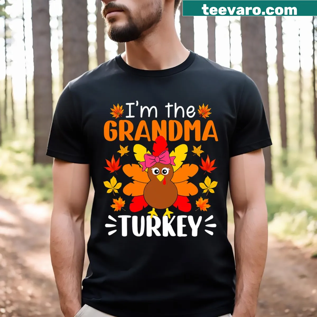 T-shirt with funny text about being Grandma Turkey for Thanksgiving — on a men's t-shirt