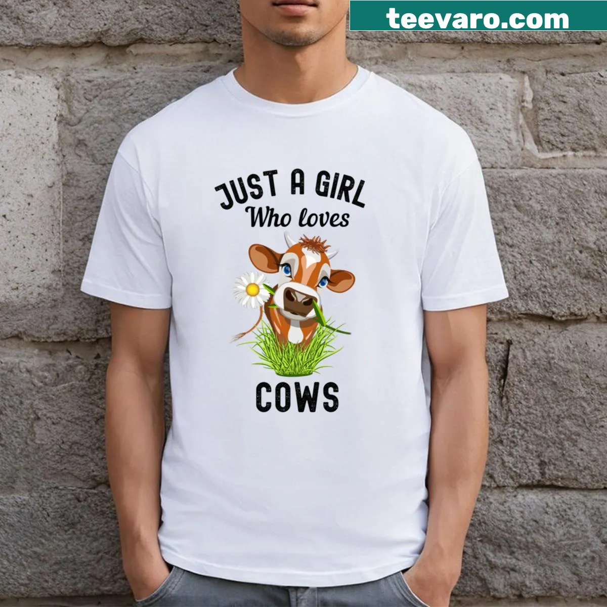 T-shirt with the phrase 'I'm Just A Girl Who Loves Cows' — on a men's t-shirt