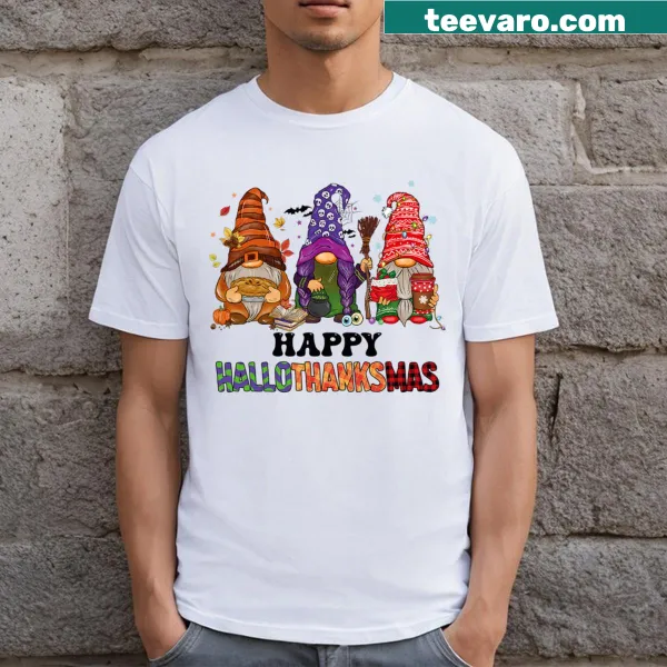 T-shirt with cheerful gnome illustrations celebrating multiple holidays