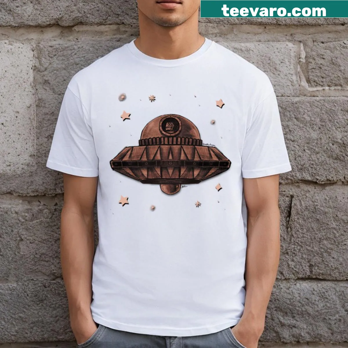 T-shirt illustrating the debate between head and heart humorously — on a men's t-shirt