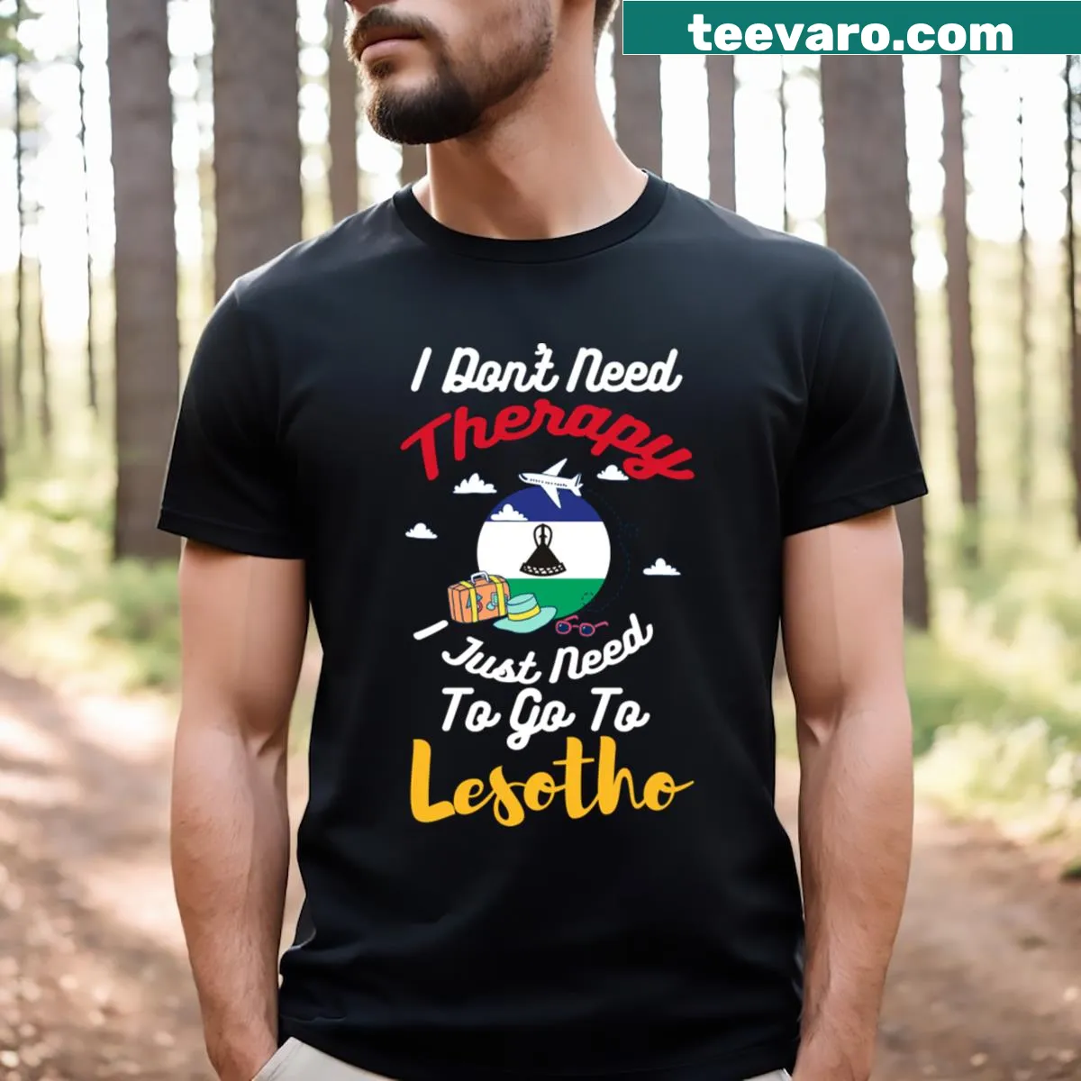 Funny travel slogan T-shirt about Lesotho — on a men's t-shirt