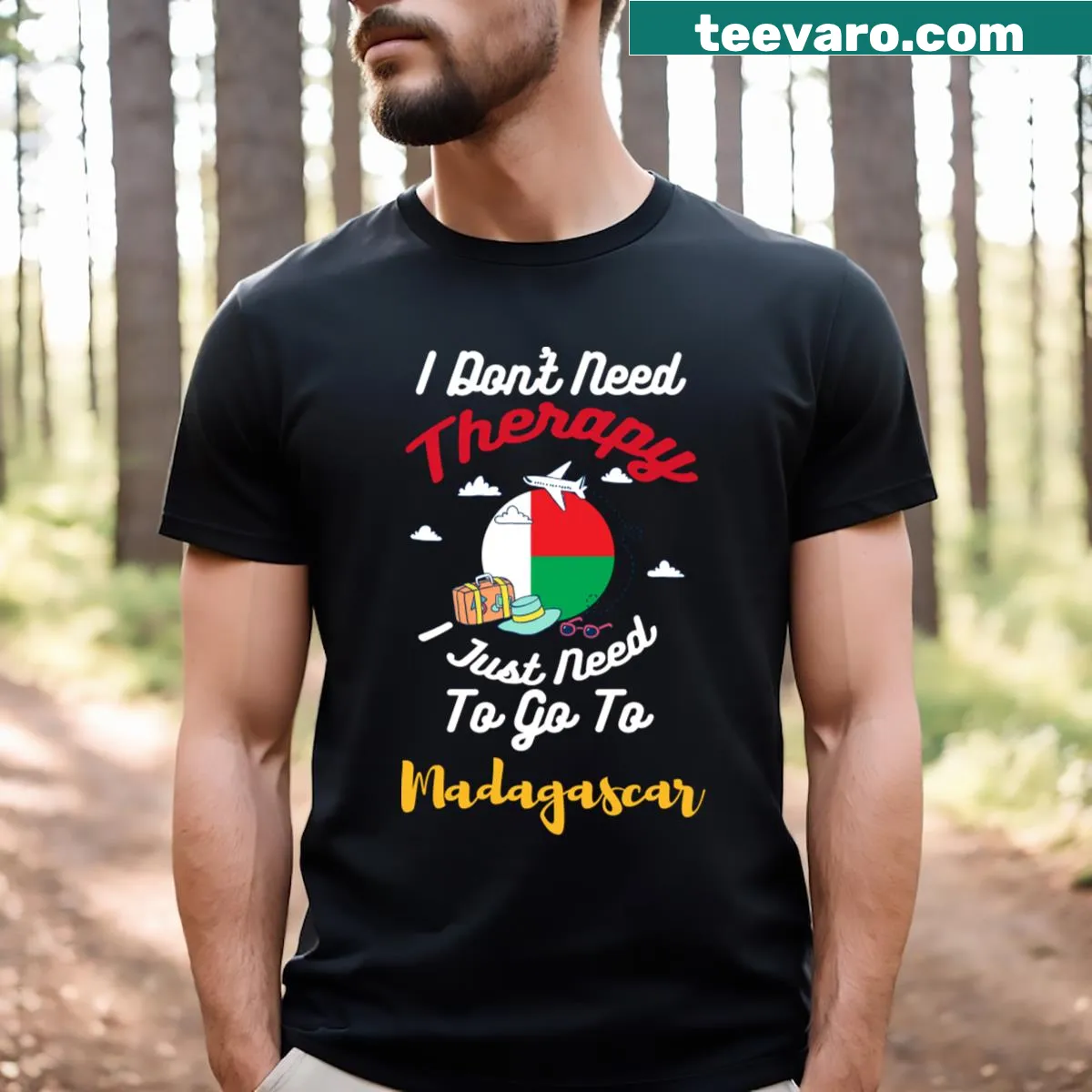 Funny T-shirt with a travel theme about Madagascar — on a men's t-shirt