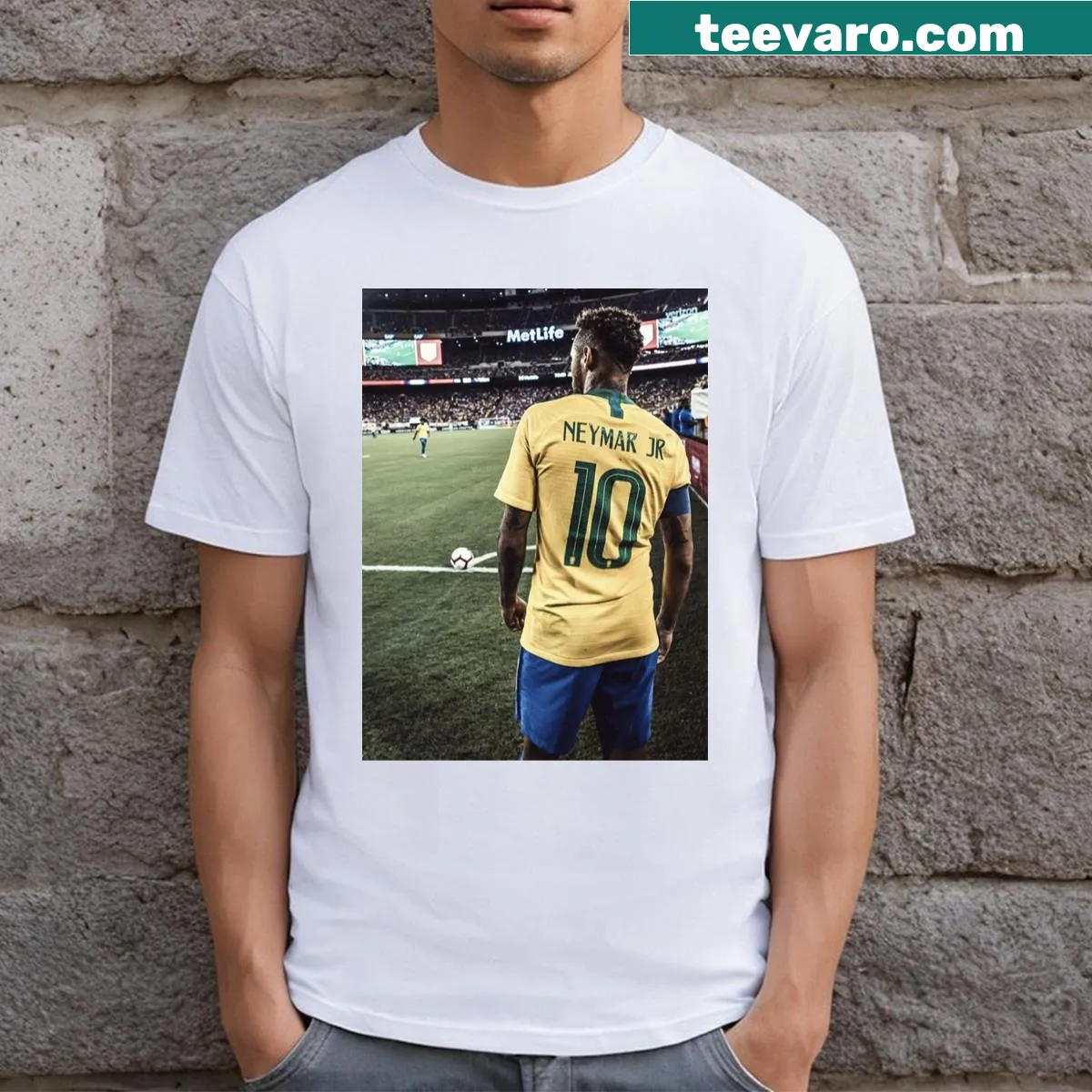 Portrait of Neymar Jr on a T-shirt representing Brazil — on a men's t-shirt