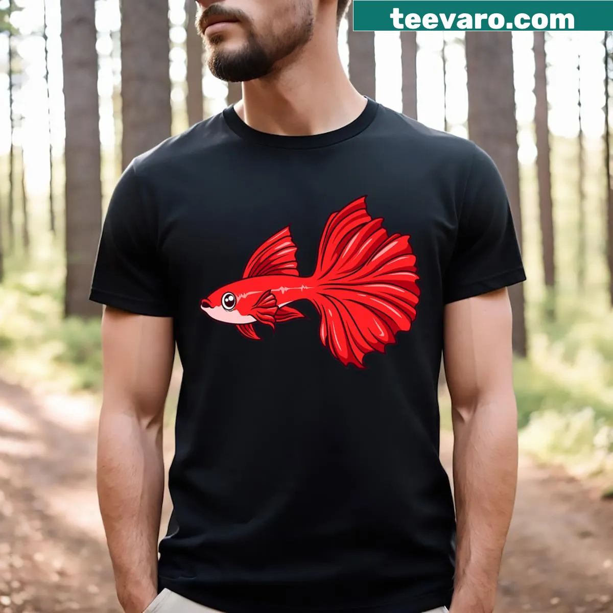 Cartoon guppy design on Kawaii T-shirt — on a men's t-shirt