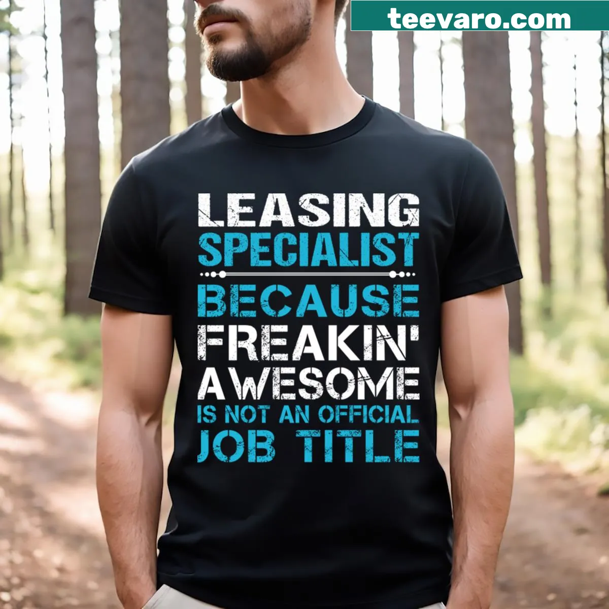 Vintage-inspired t-shirt for leasing specialists with bold text — on a men's t-shirt