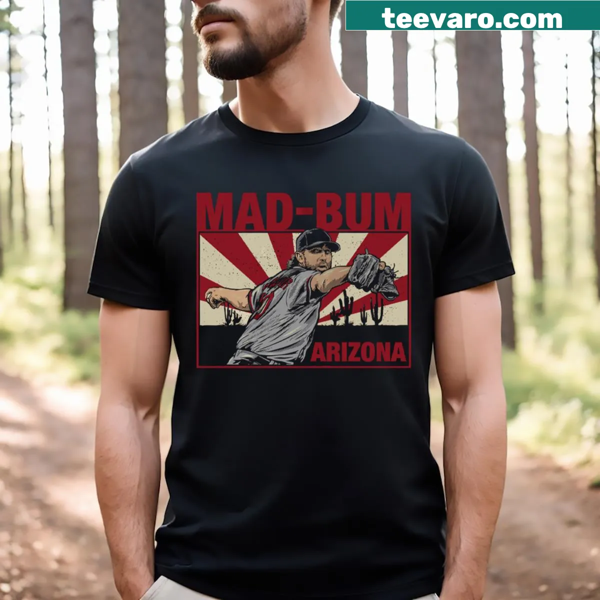 Baseball T-shirt featuring Madison Bumgarner's name and nickname — on a men's t-shirt