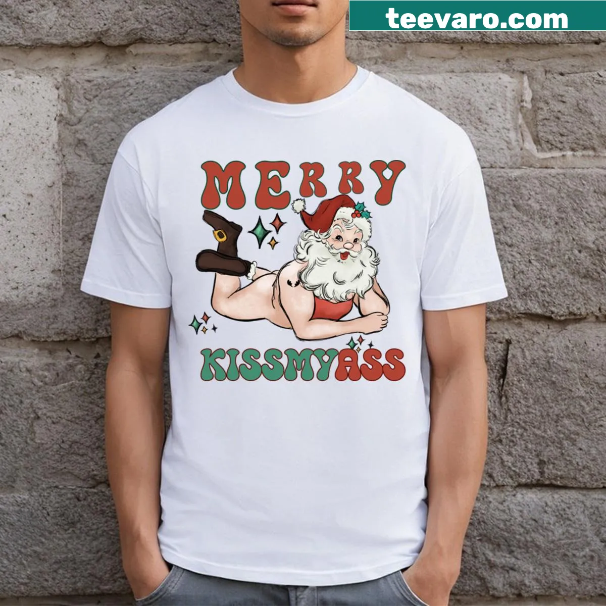 T-shirt with humorous Christmas saying and Santa graphic — on a men's t-shirt