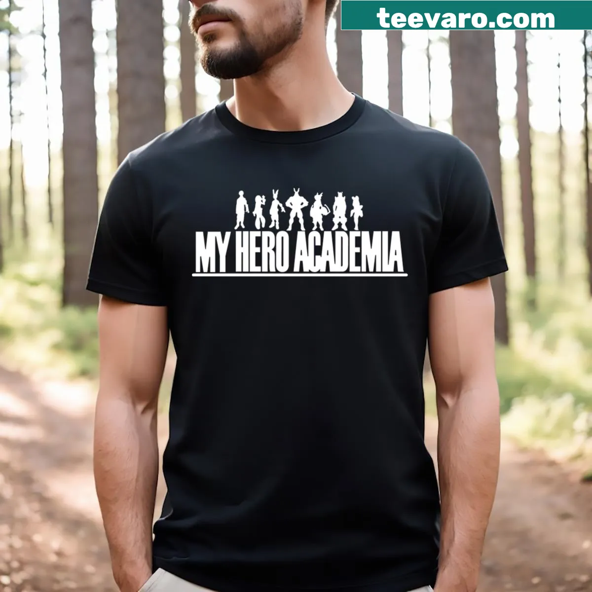 T-shirt featuring graphics from My Hero Academia anime — on a men's t-shirt
