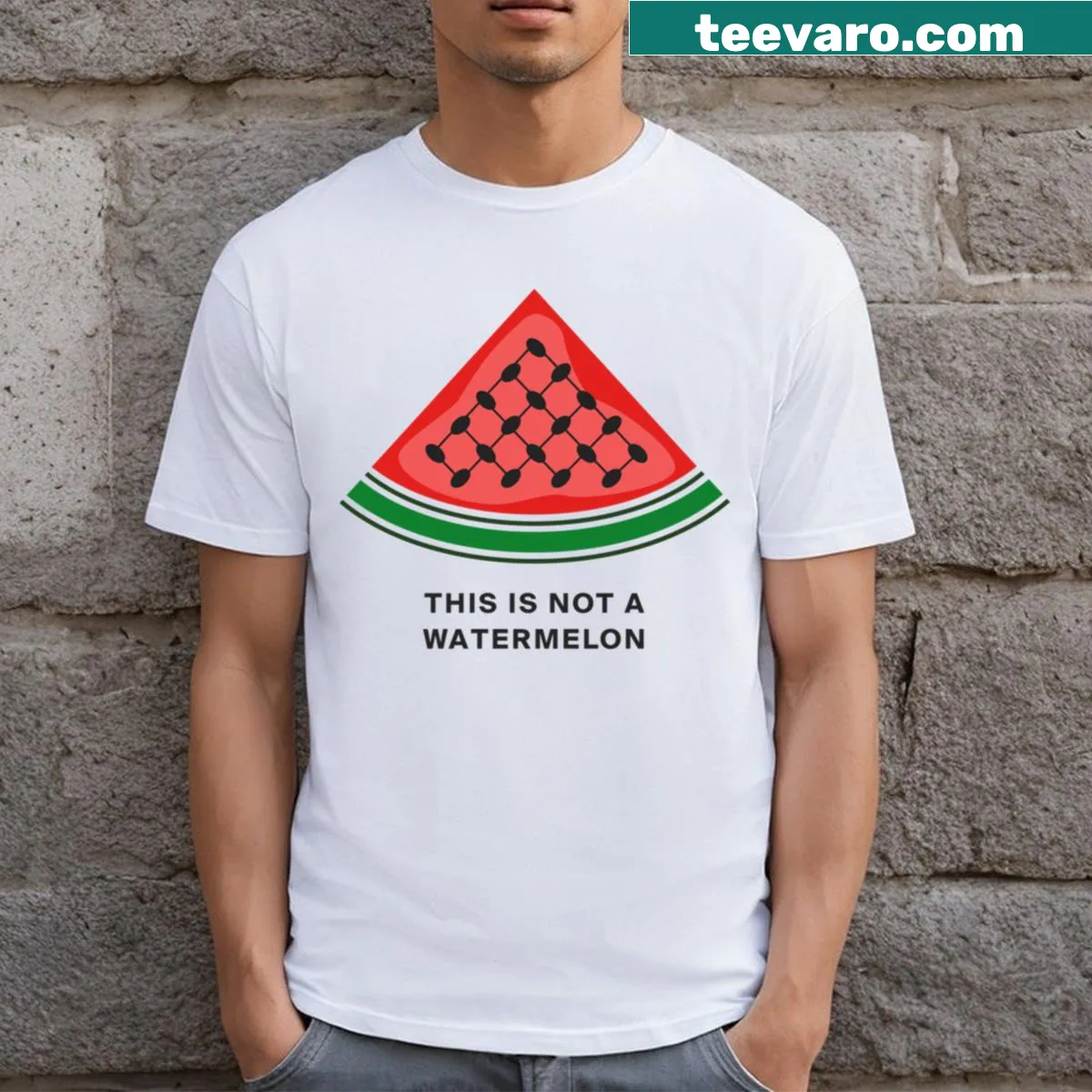 T-shirt with a watermelon design symbolizing Palestine — on a men's t-shirt