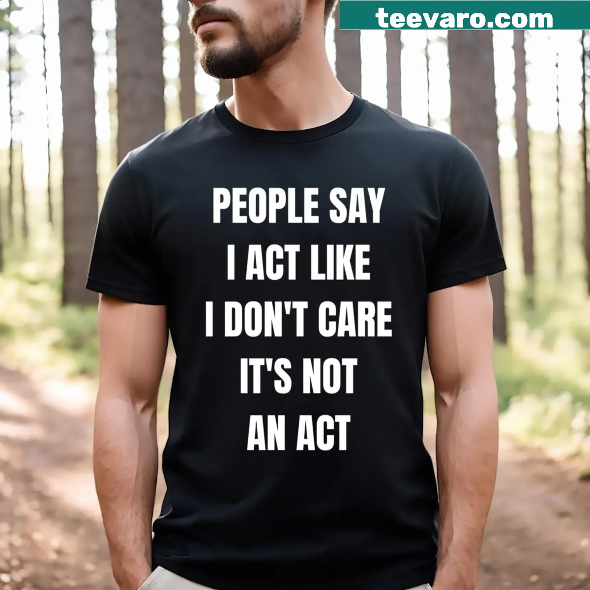 Sarcastic T-shirt with a humorous saying about indifference — on a men's t-shirt