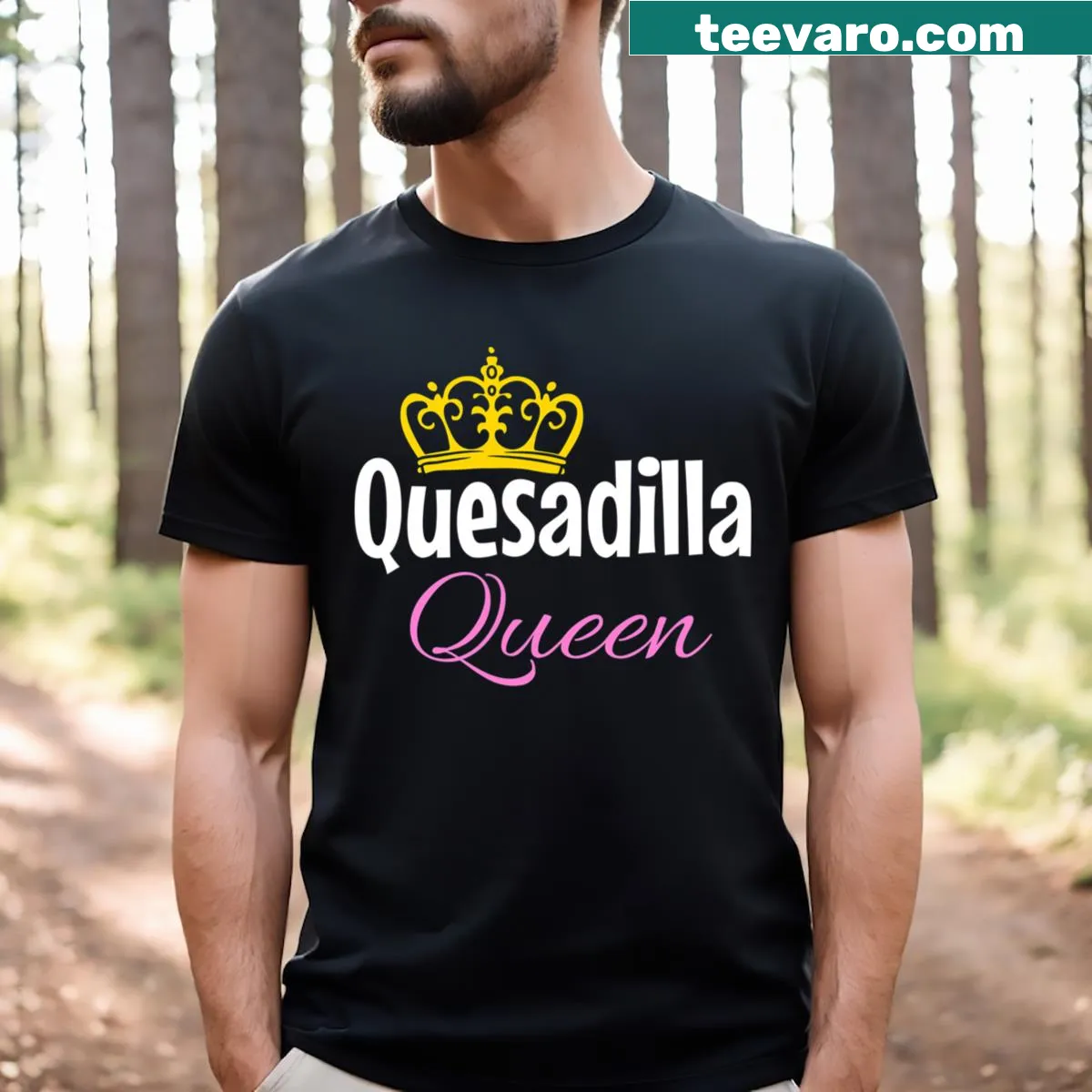 Cute T-shirt featuring a cartoon quesadilla and 'Quesadilla Queen' text — on a men's t-shirt