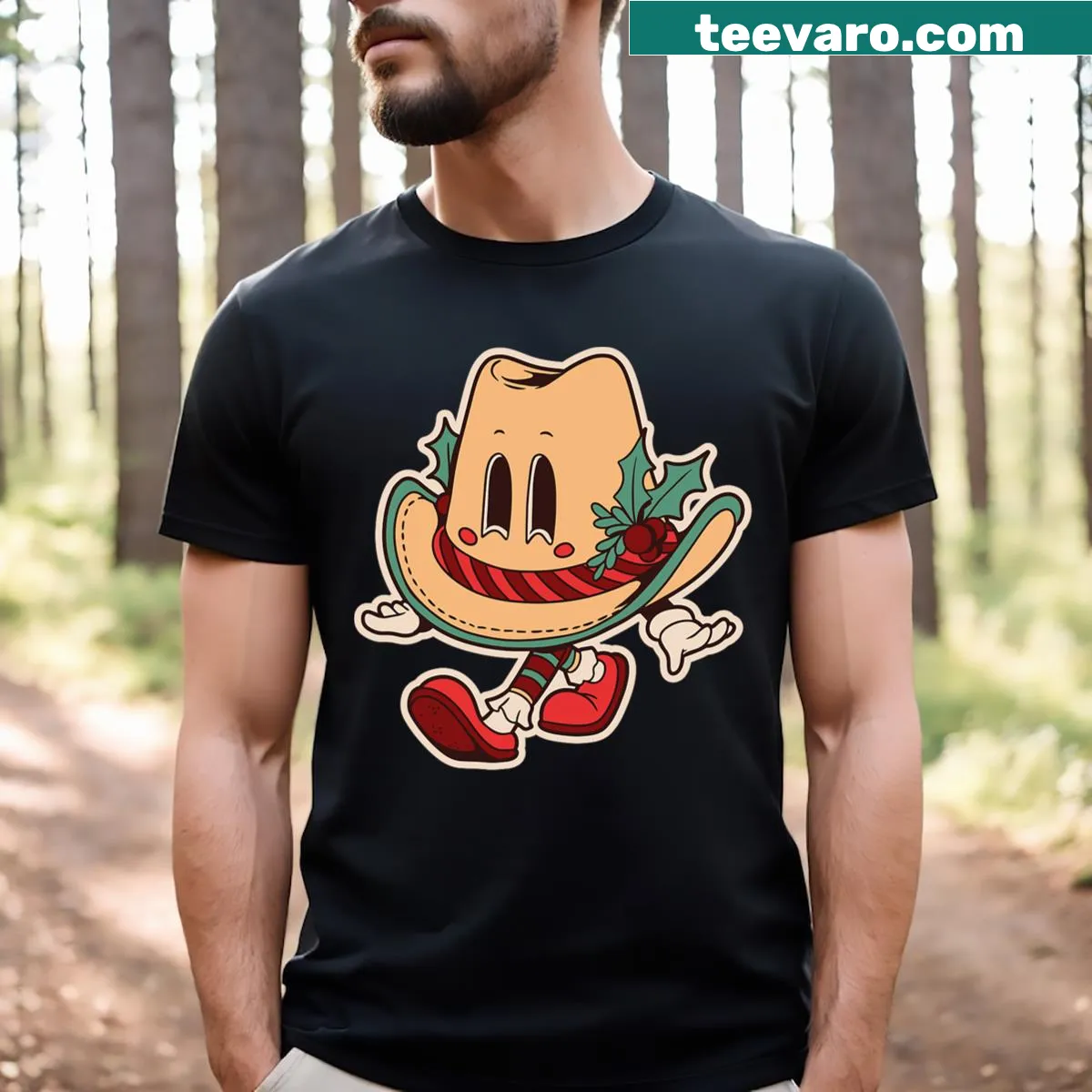 Cute kids' T-shirt with cartoon cowboy hat for Christmas — on a men's t-shirt