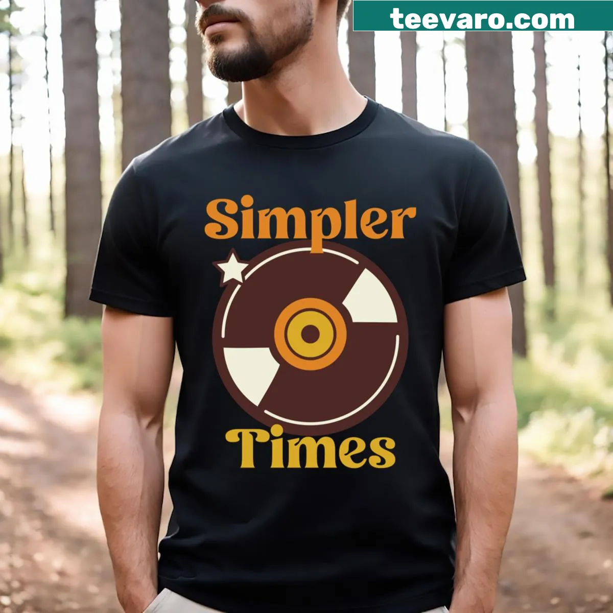 T-shirt with retro vinyl record graphic — on a men's t-shirt