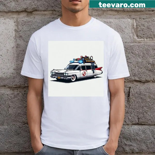 Cartoon-style Ectomobile T-shirt featuring a playful rendition of the vehicle