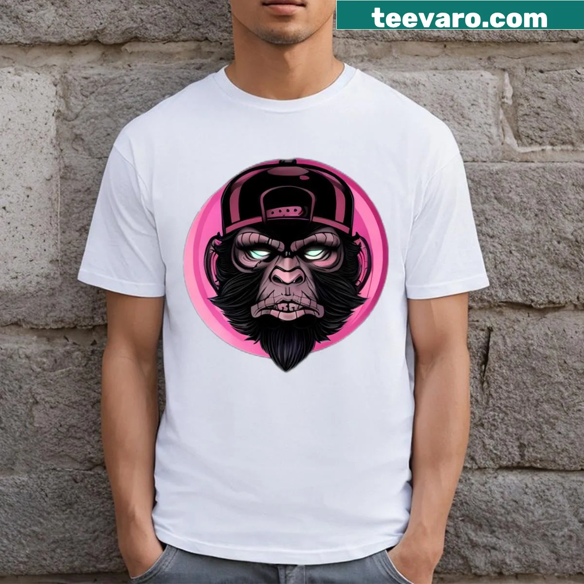 Playful t-shirt featuring a cartoon monkey design — on a men's t-shirt