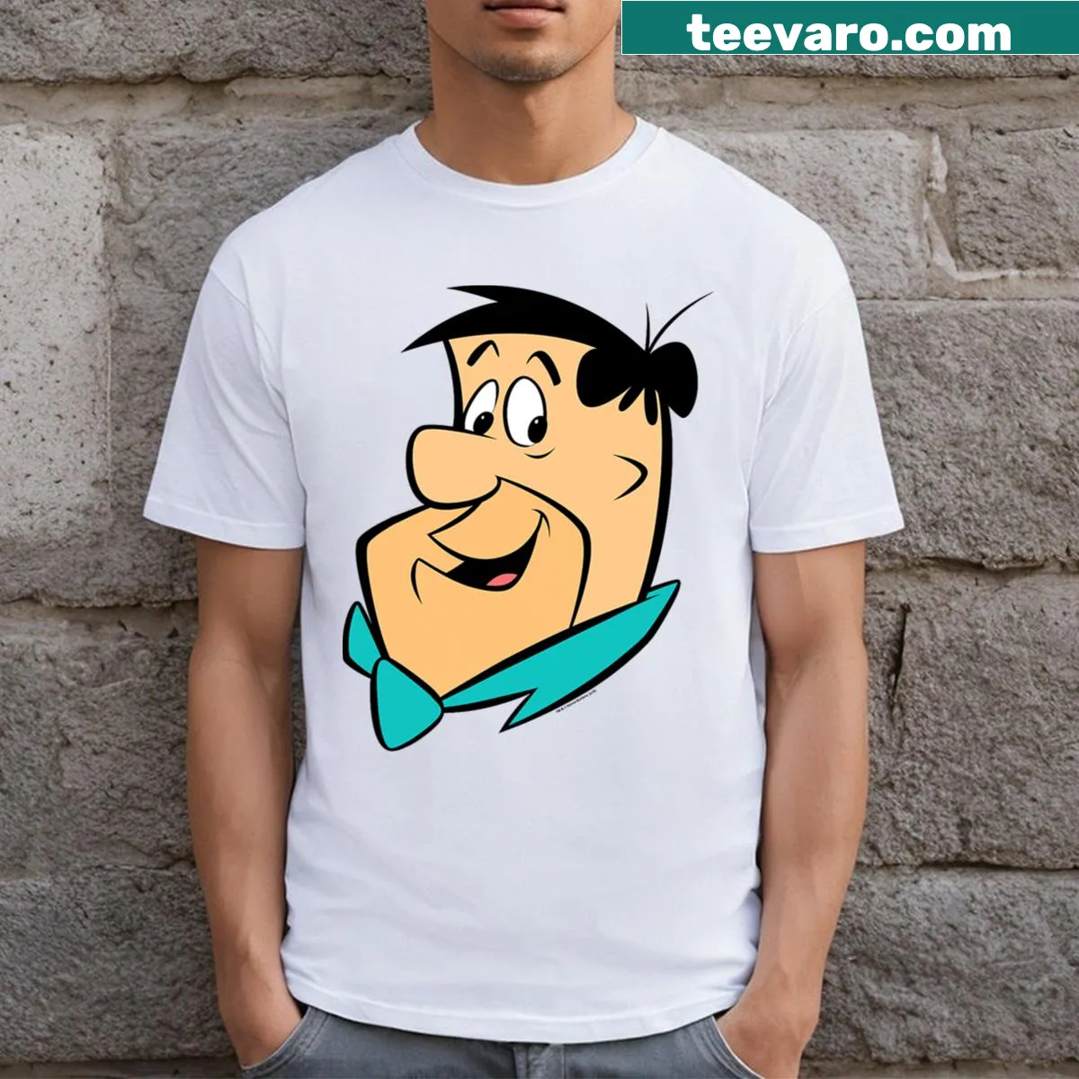 Illustrated T-shirt featuring Fred Flintstone's iconic face — on a men's t-shirt