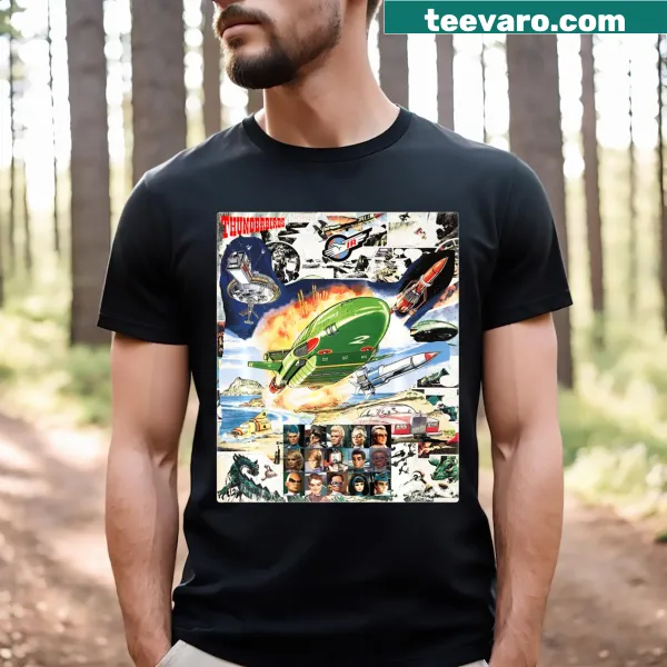 Thunderbirds characters and vehicles graphic on shirt