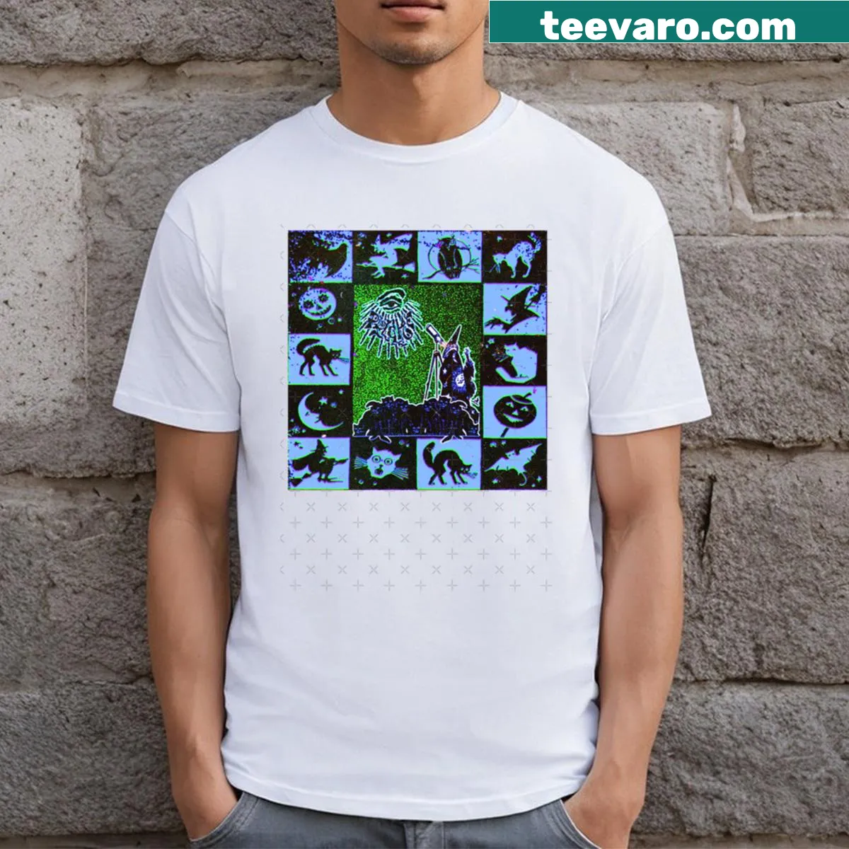 Vintage astrology wizard poster design on a long T-shirt — on a men's t-shirt
