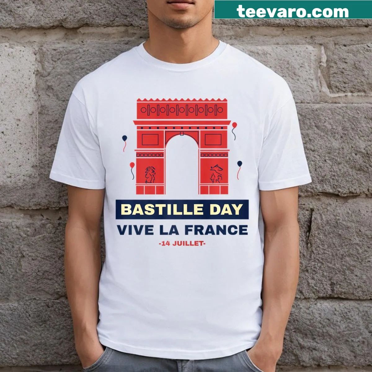 Illustration of Arc De Triomphe for Bastille Day on a T-shirt — on a men's t-shirt