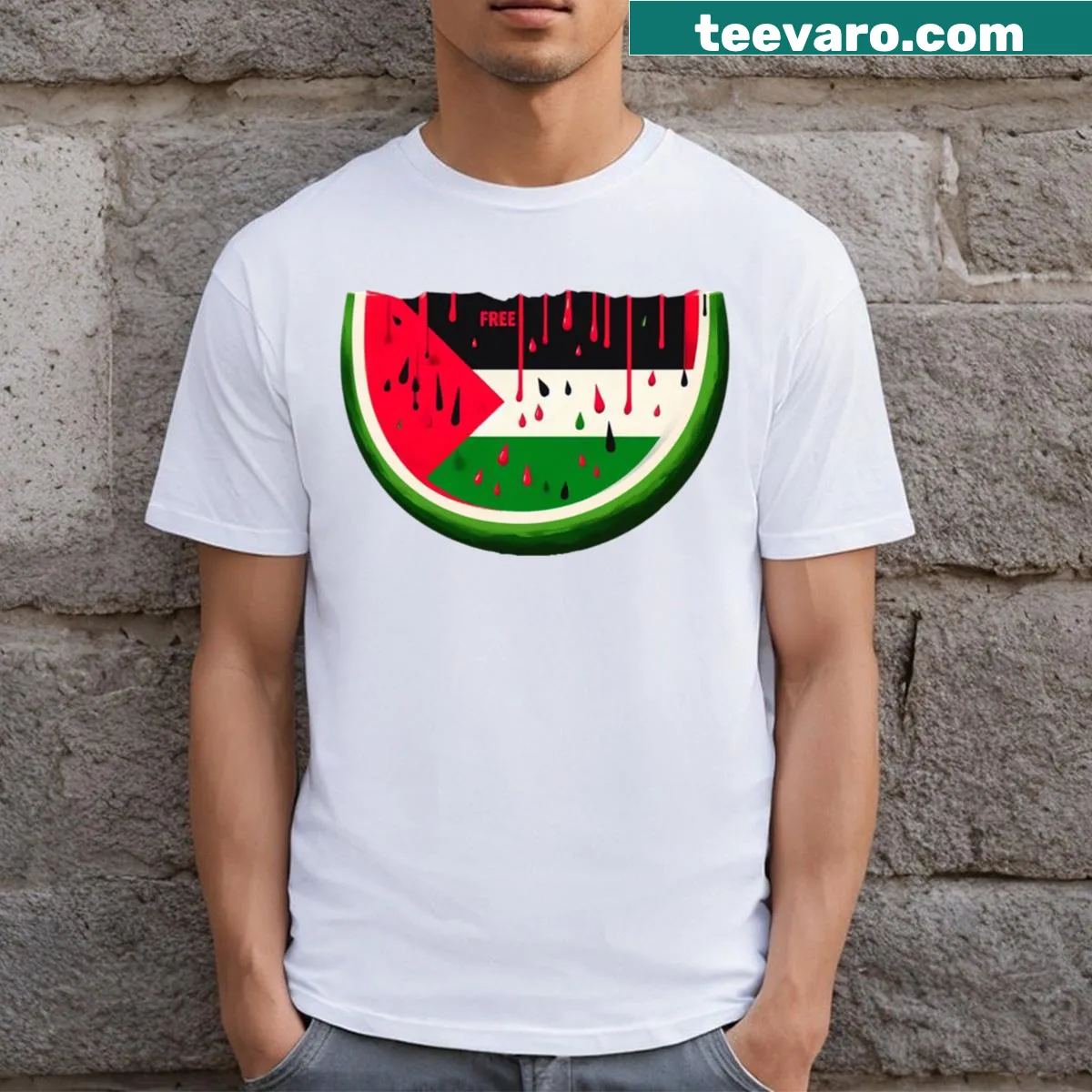 T-shirt featuring 'Watermelon Palastine' with a playful graphic — on a men's t-shirt