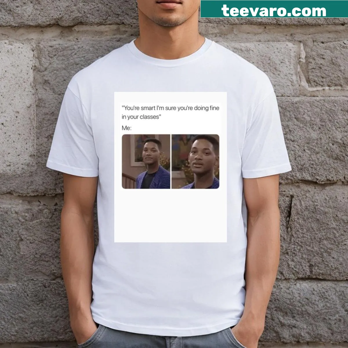 Will Smith meme T-shirt featuring humorous graphic — on a men's t-shirt