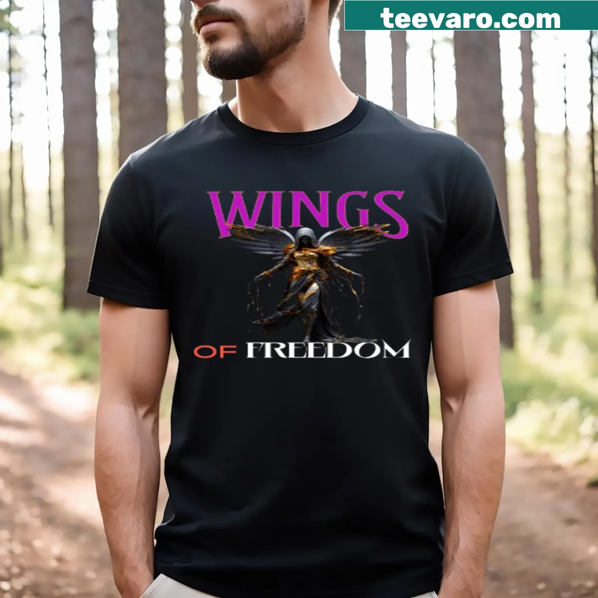 Wings design T-shirt symbolizing freedom and adventure — on a men's t-shirt