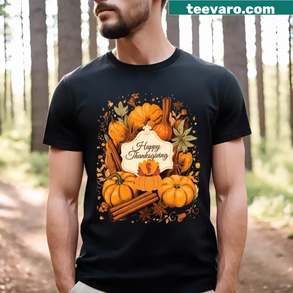 Thanksgiving shirt with pumpkins and autumn leaves illustration