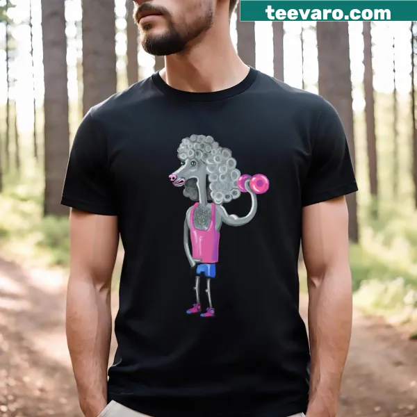 Cartoon-style poodle T-shirt for fitness lovers