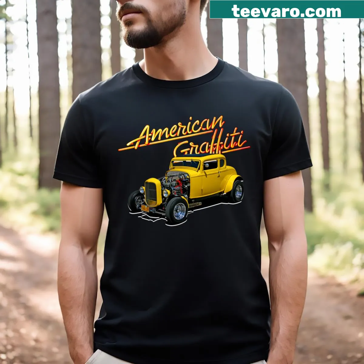 Vintage racing car t-shirt inspired by American Graffiti — on a men's t-shirt