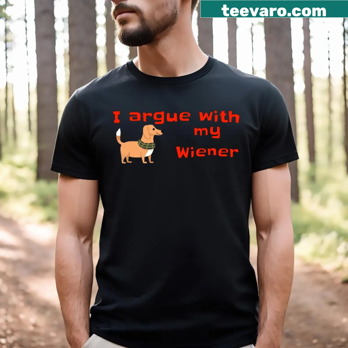 Funny dachshund t-shirt with wiener dog graphic and text — on a men's t-shirt