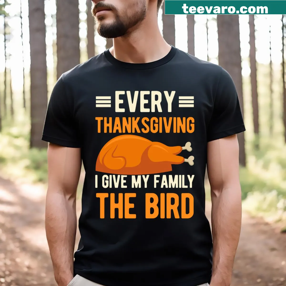 Funny Thanksgiving Day t-shirt with humorous graphic — on a men's t-shirt
