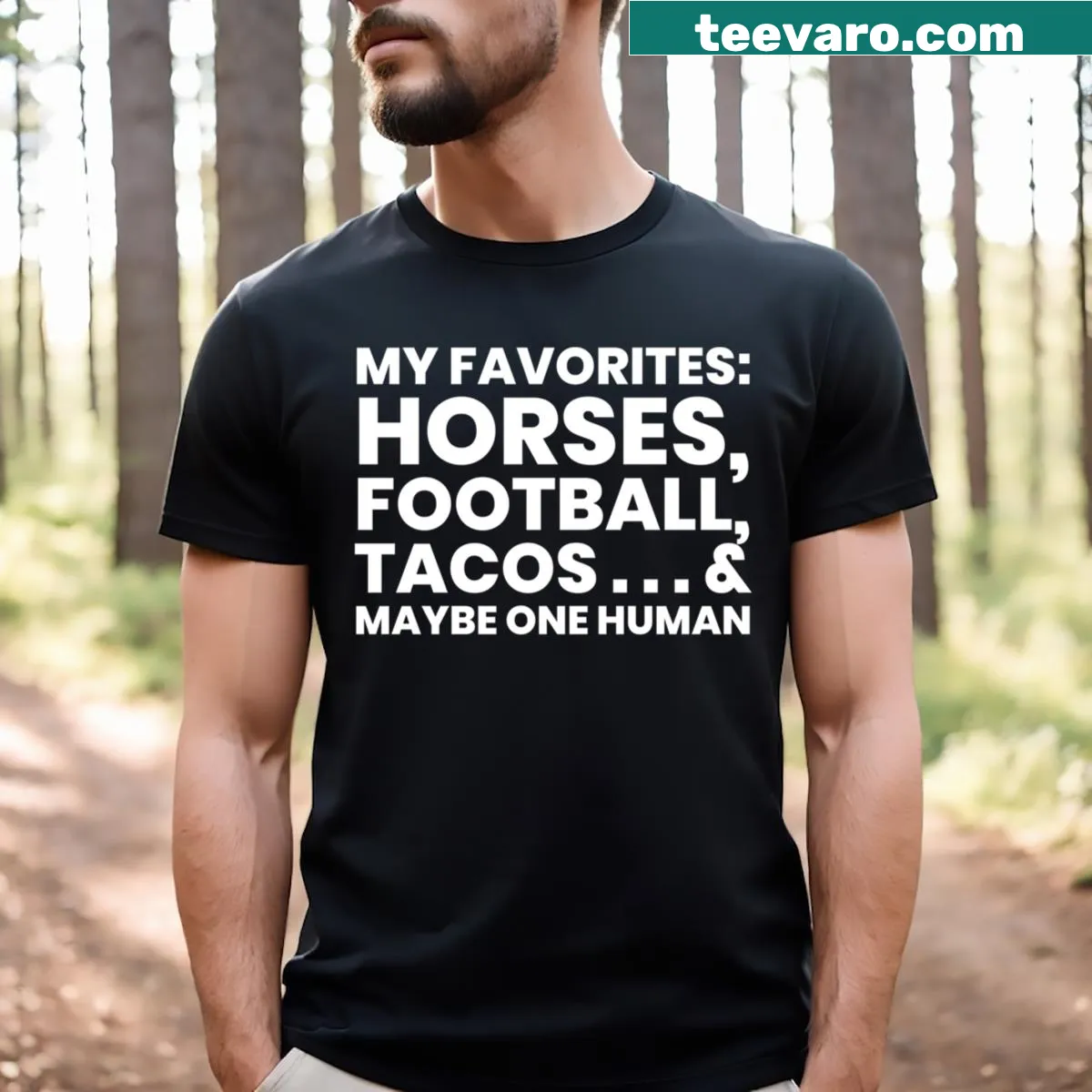Horse football themed funny t-shirt with playful graphic — on a men's t-shirt