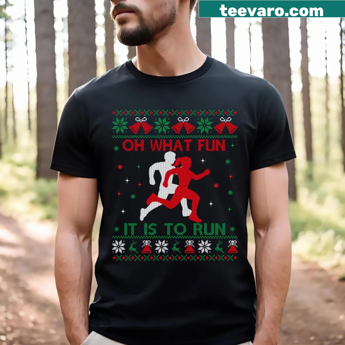 Funny running Christmas t-shirt with festive slogan — on a men's t-shirt