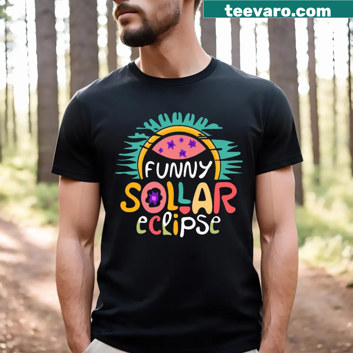 Humorous illustration of a solar eclipse with playful text. — on a men's t-shirt